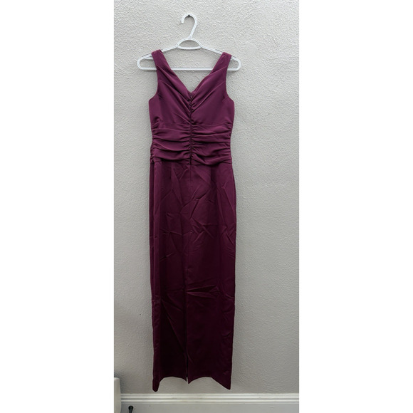 Davids Bridal Womens Dress Size 6 Purple Plum Sleeveless Satin V-Neck Wedding - Picture 5 of 12